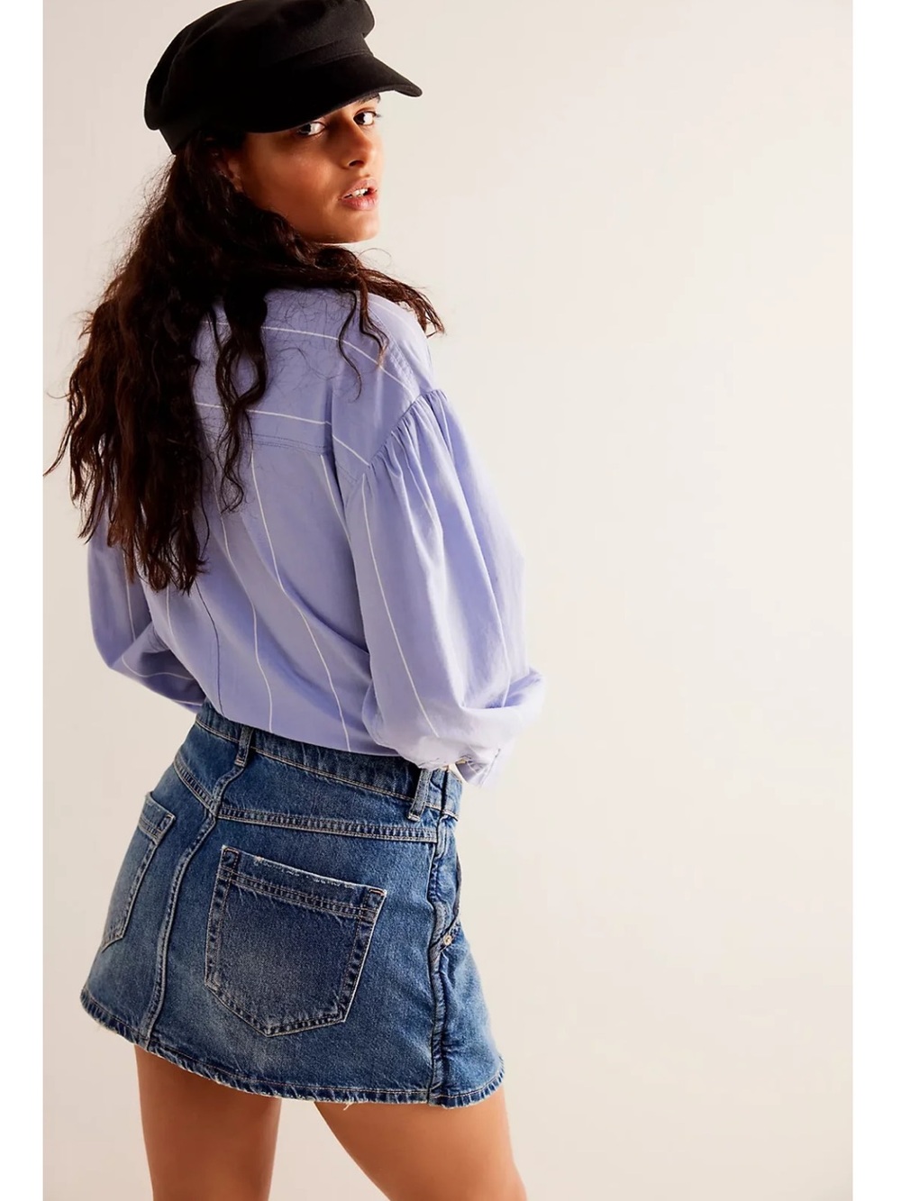 Free People Wynne Denim Skirt Cornflower Blue Asymmetrical Wrap Skirt 27 NWOT - Picture 2 of 6